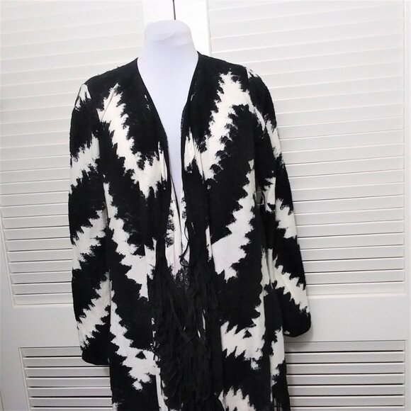 INC Black White Chevron Zig Zag Waterfall Cardigan - Picture 2 of 9
